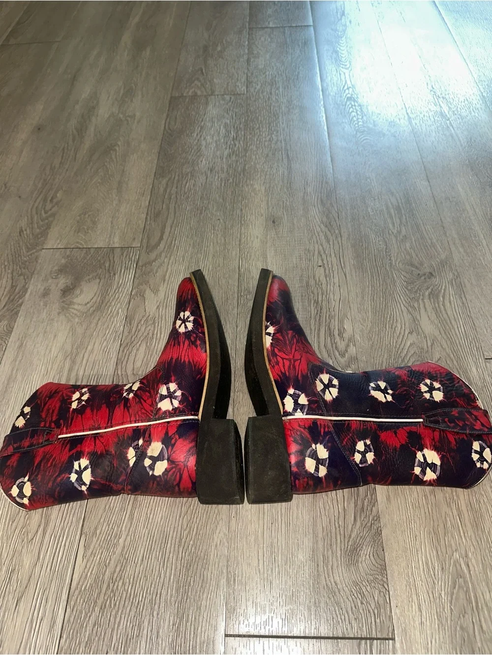 Cimarron Red Navy Leather Tie-Dye Roper Cowboy Boots Y 4.5